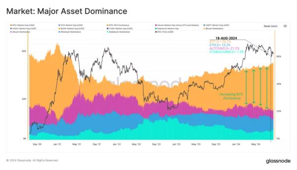 Glassnode: стойкость ходлеров привела к росту доминирования биткоина до 56%